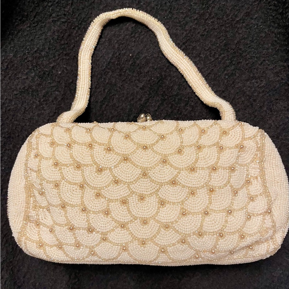 Chic Cream Beaded Clutch